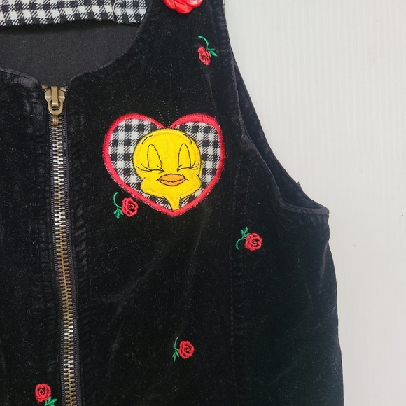 VINTAGE Tweety bird black velvet zip overall dress - Picture 5 of 11